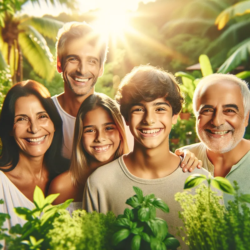 Família brasileira em jardim